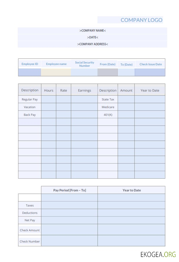 Modèle de fiche de paie d'emballage